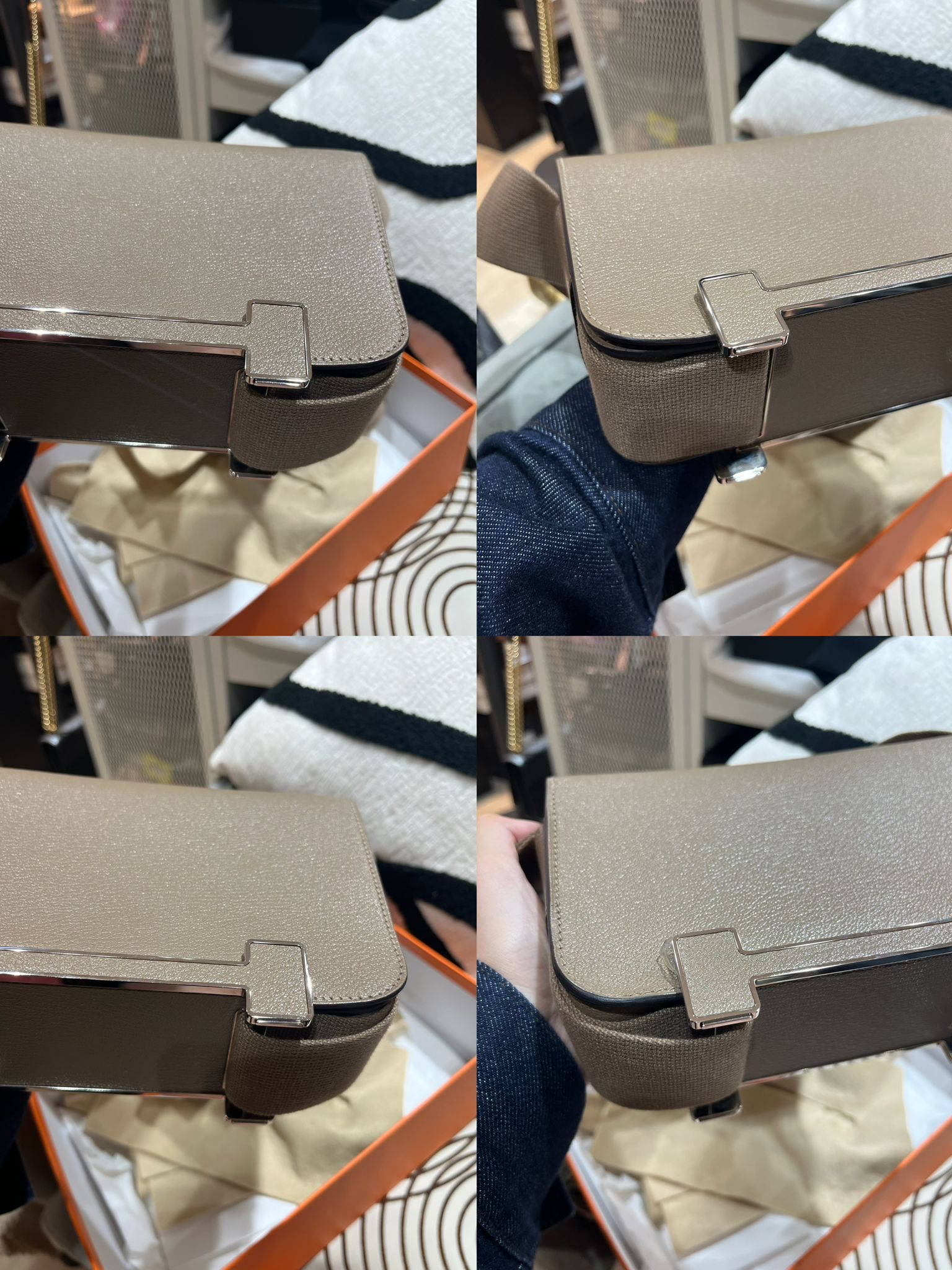 Hermes Geta Stamp B Etoupe 大象灰銀扣 100%Authentic, 98%New ✅Dust bag ✅Box