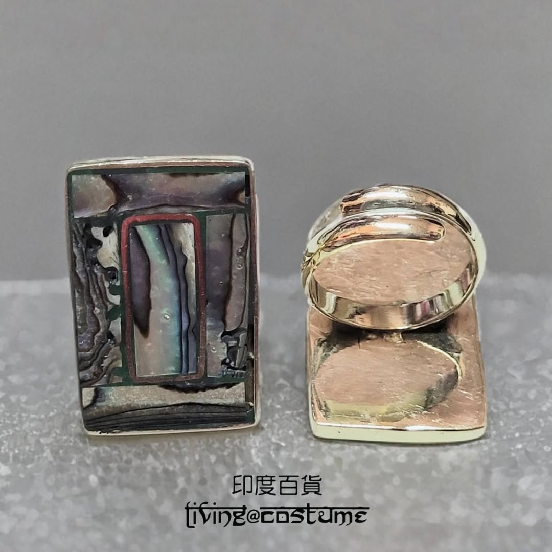 印度母貝黃銅戒指 (長方形)