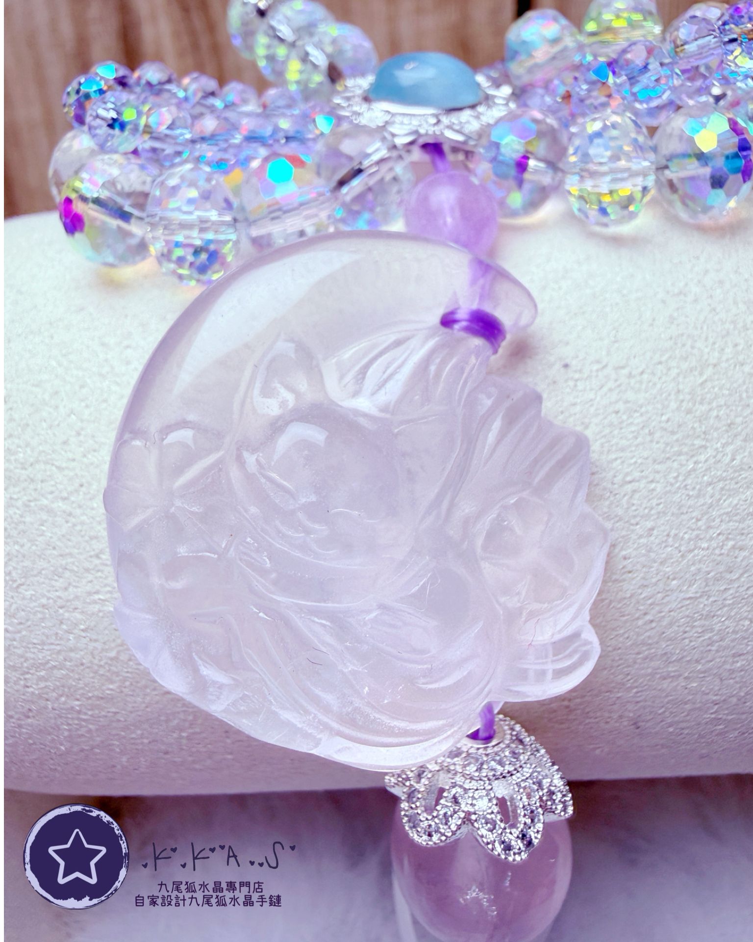 K00036 粉水晶月亮狐 自家設計手鏈