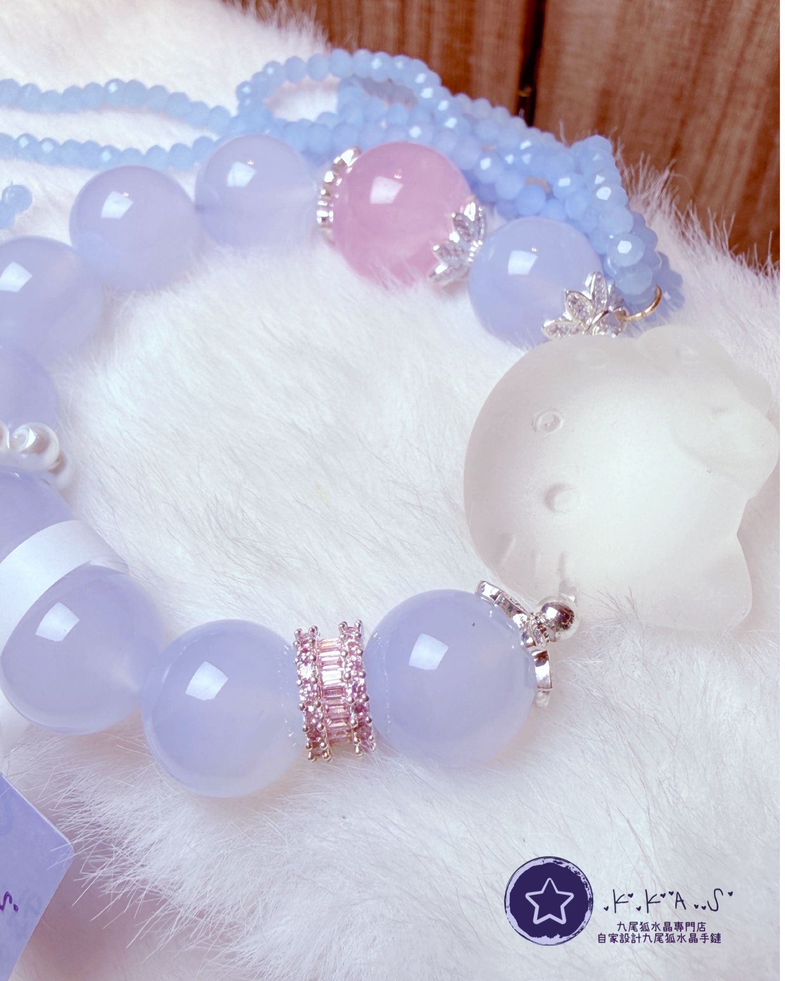 K00238 白水晶 貓頭 自家設計手鏈