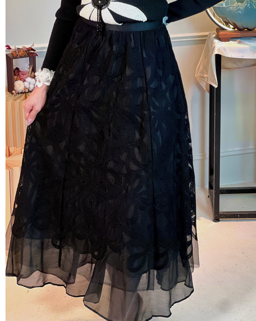 5112 Lyuba Floral Mesh Lace Skirt 