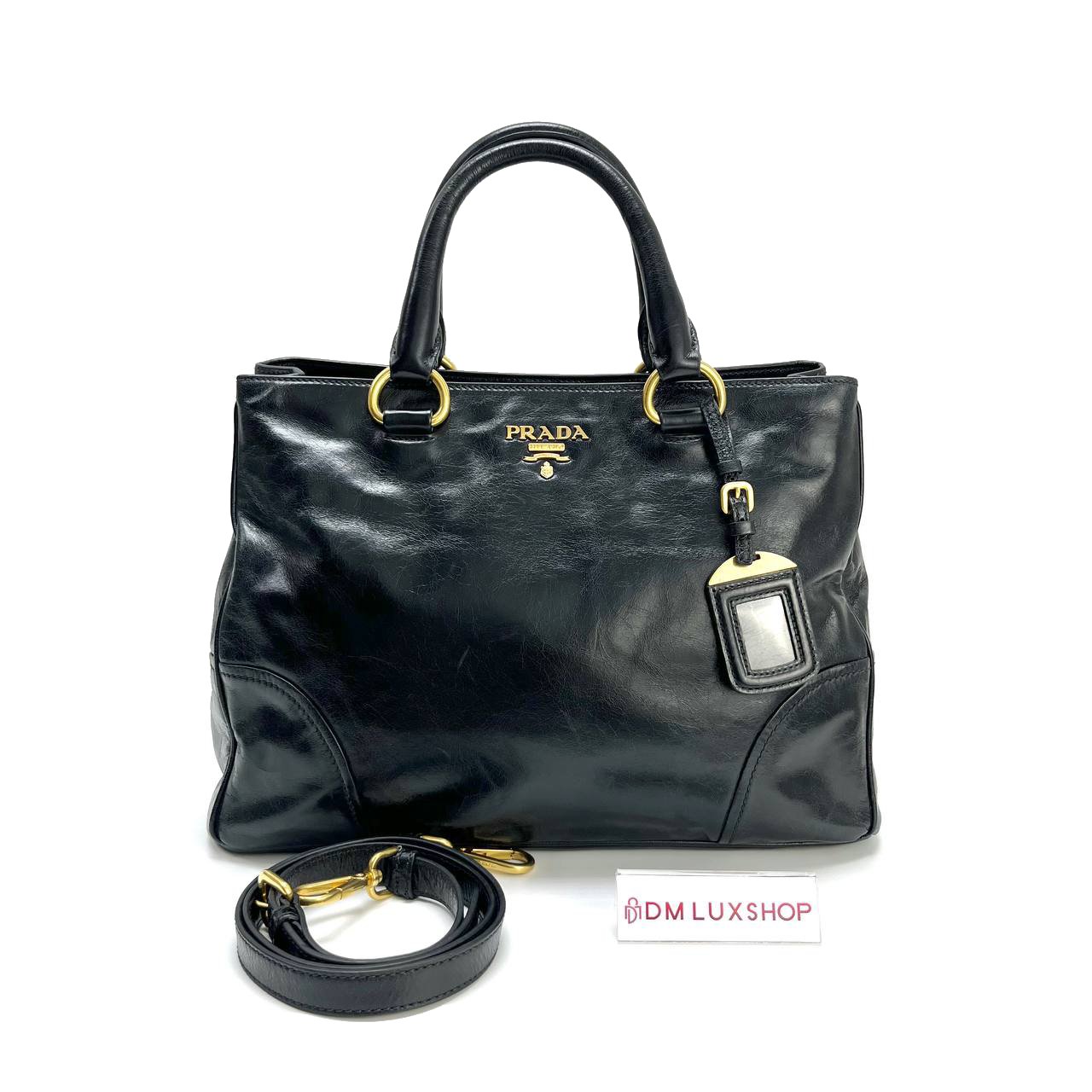 Prada Vitello Shine Leather 2 Ways Satchel Black