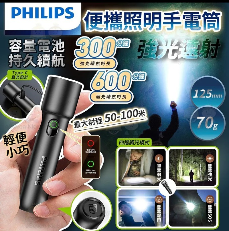 YW260558 - PHILIPS 飛利浦強光充電式手電筒