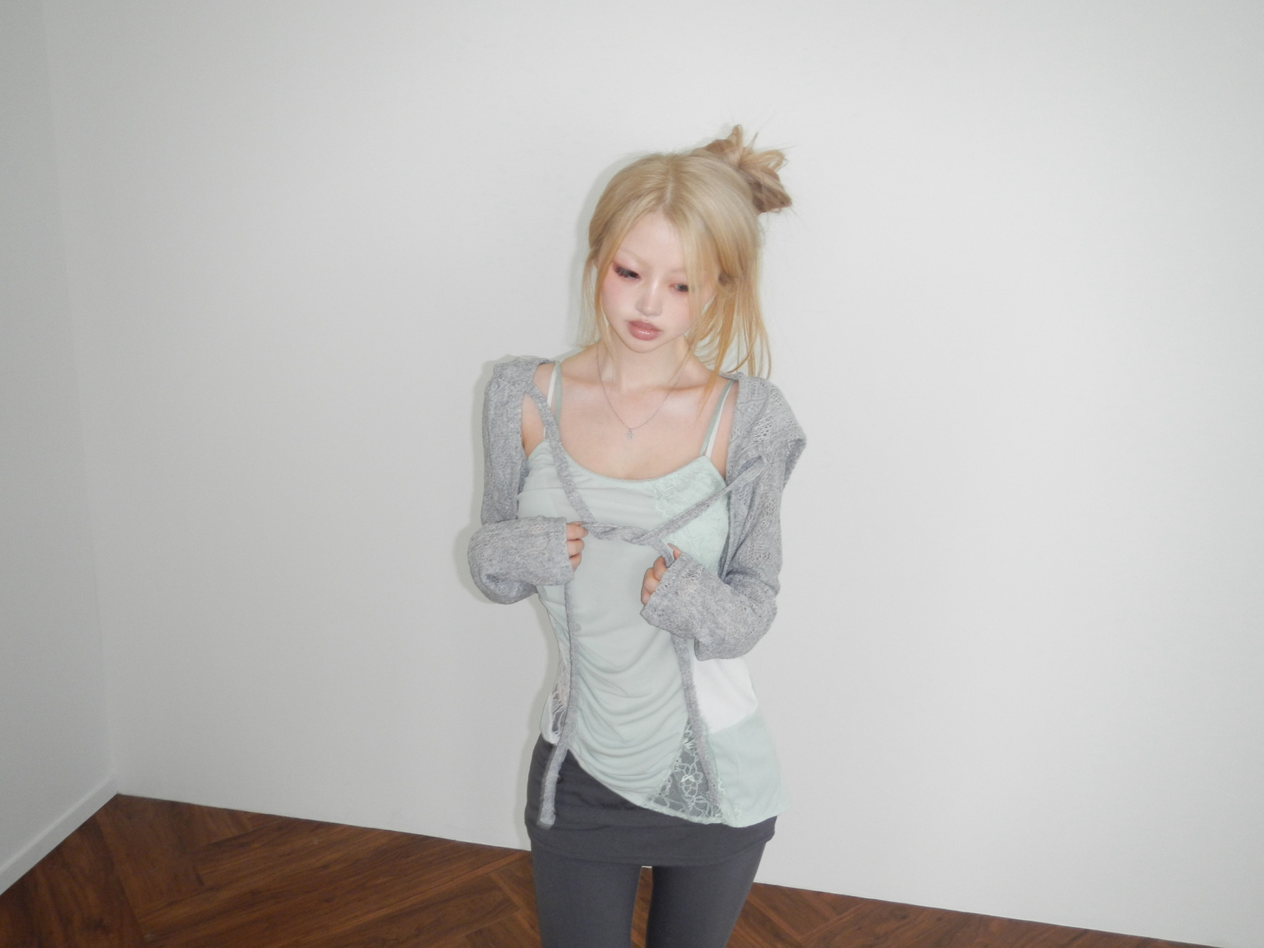 Cropped Hooded Knit Cardigan