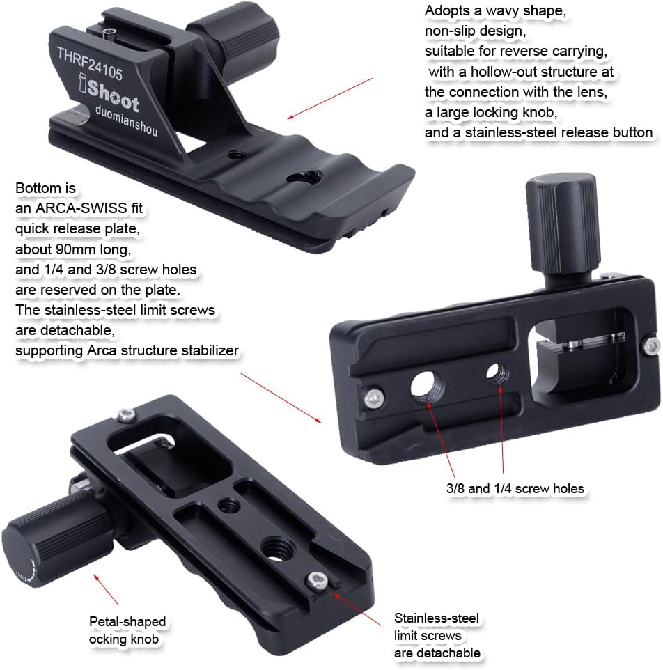 iShoot Lens Collar Stand Replacement Foot Tripod Mount Ring Base For Canon RF 24-105mm F2.8 L is USM Z and RF 70-200mm F2.8 L IS USM Z 腳架環替換腳 IS-THRF24105