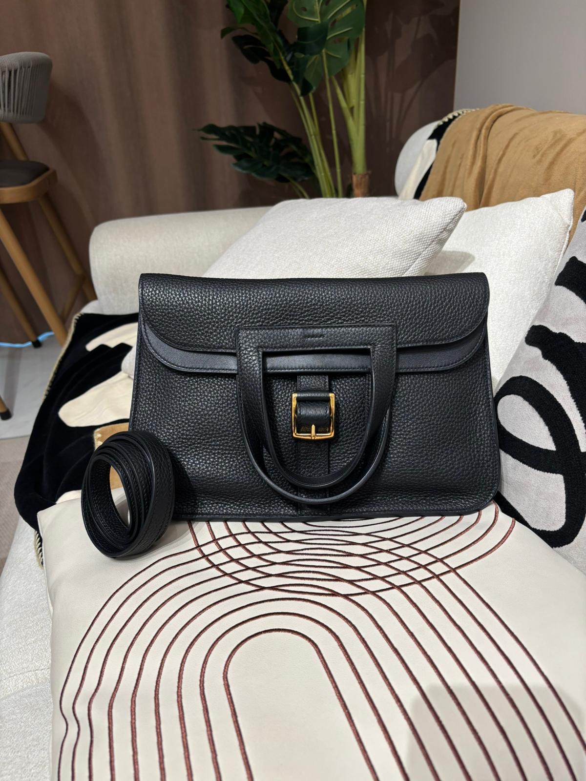 Hermes Halzan 31 Stamp C 黑色牛皮金扣 100%Authentic, 98%New ✅專門店收據✅Dust bag ✅Box