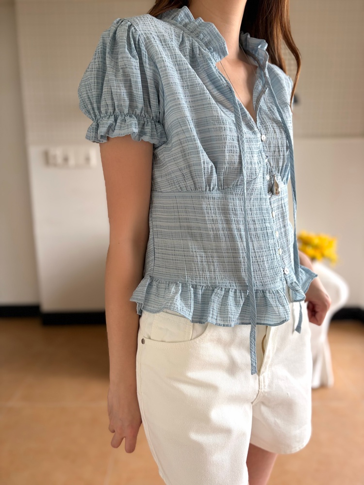 Lucie Ruffle Blouse (Blue)