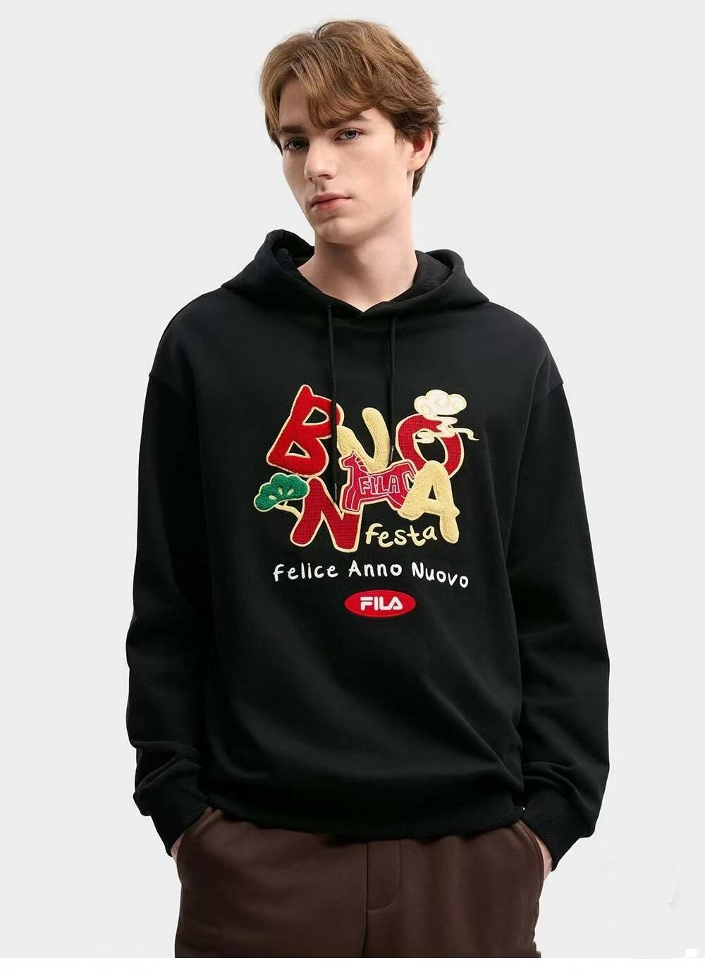 FILA 新年款時尚加絨連帽衛衣