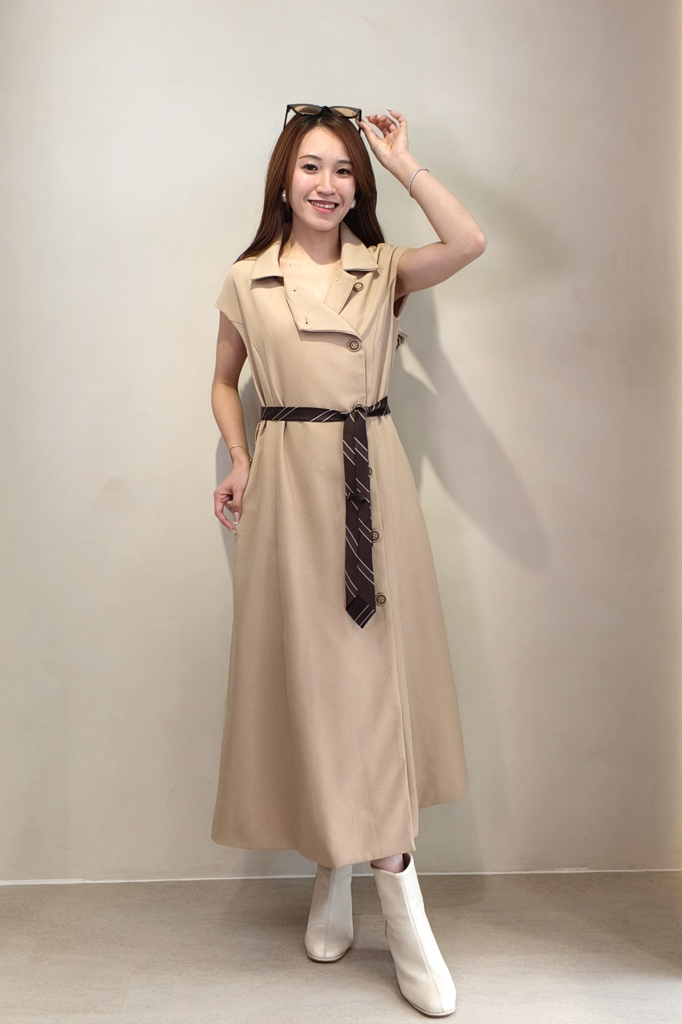 14241306 Belted Button-Front Midi Dress