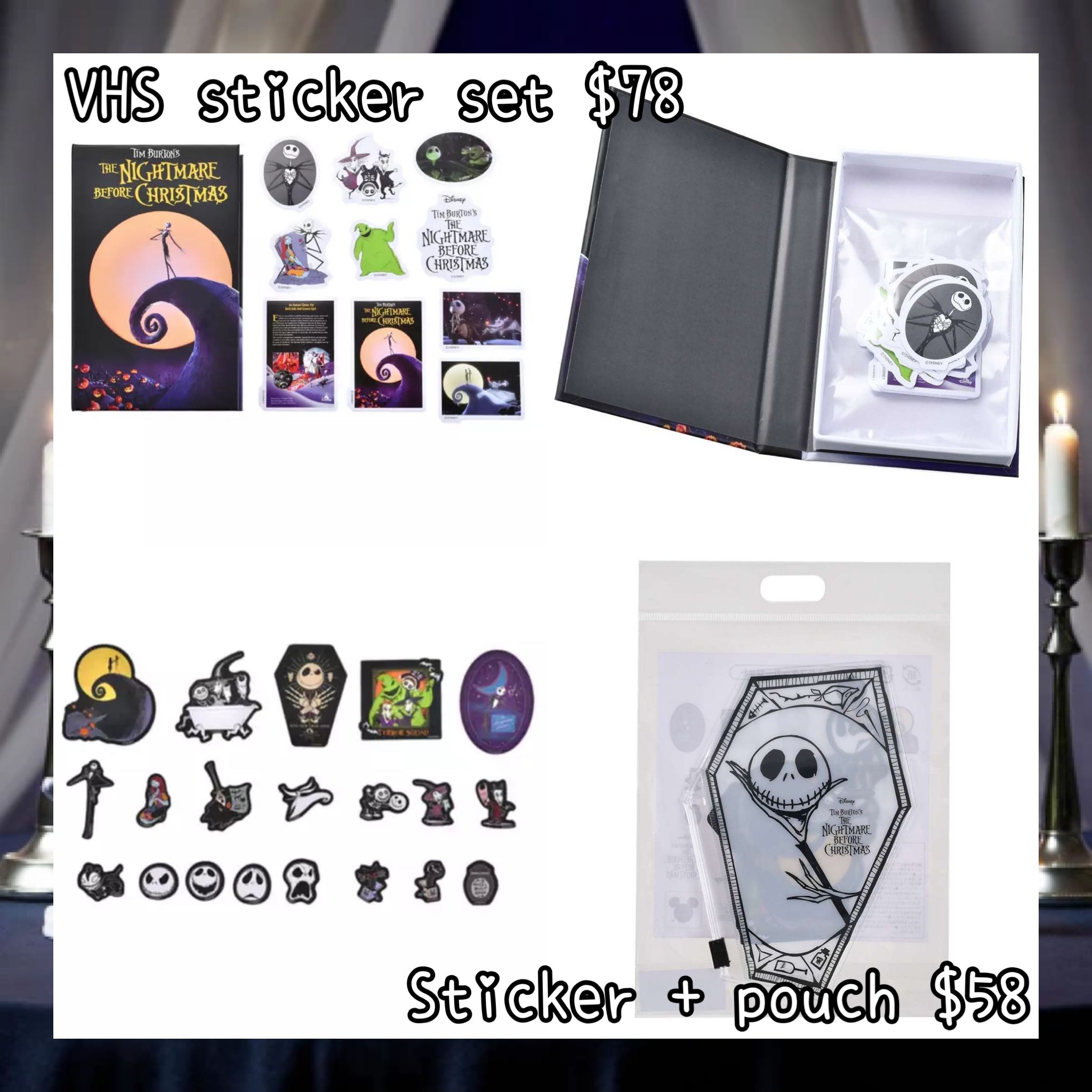：日本：DISNEY HALLOWEEN 2026 TIM BURTON'S THE NIGHTMARE BEFORE CHRISTMAS 2026 7/9 日本發賣 VHS STICKER SET STICKER + POUCH