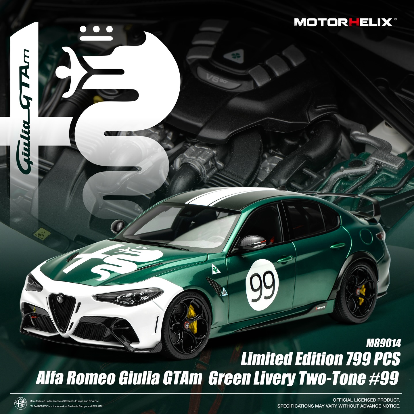 *READY STOCK MOTORHELIX 1/18 Alfa Romeo Giulia GTAm Diecast model Green Two Tone Livery #99
