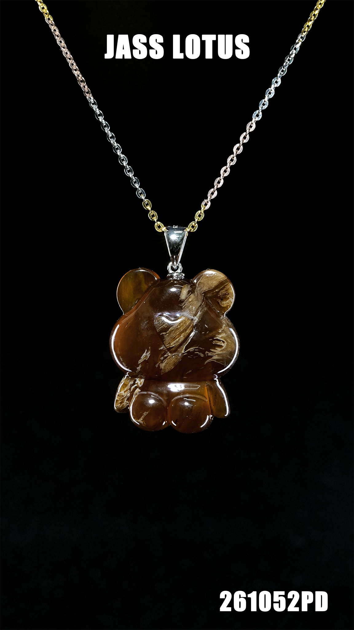 緬甸天然琥珀橘蜜妖花溶洞珀小熊吊墜