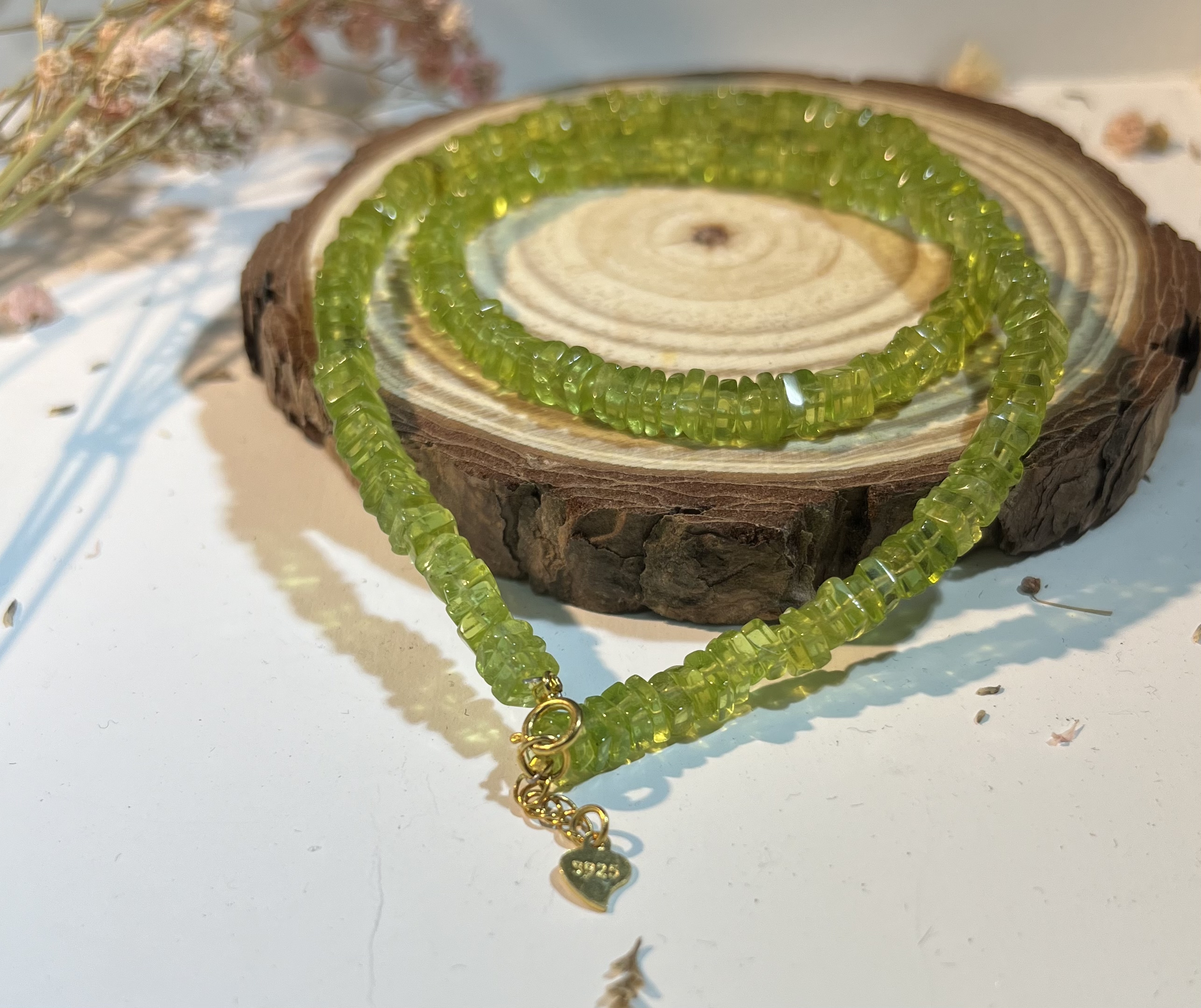 透體方塊橄欖石s925銀頸鏈