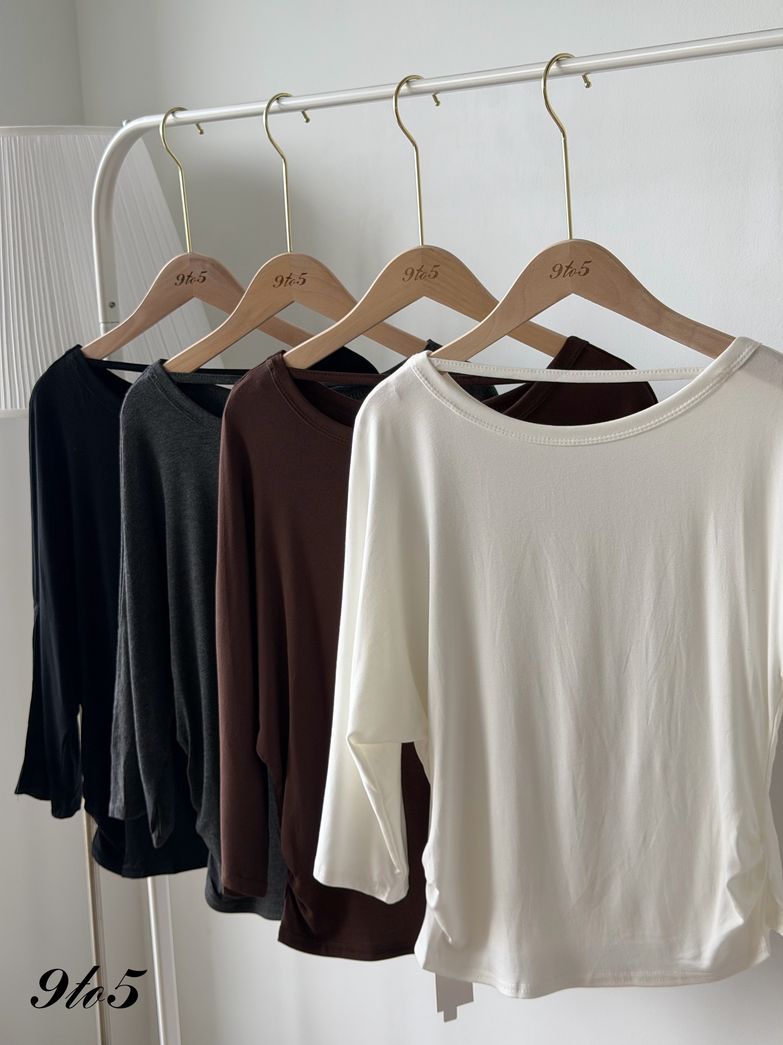T4541 Irregular Sleeve Side Ruched Top - 4 Colors 