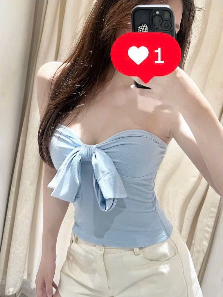 優雅黑色緞帶繫帶抹胸上衣