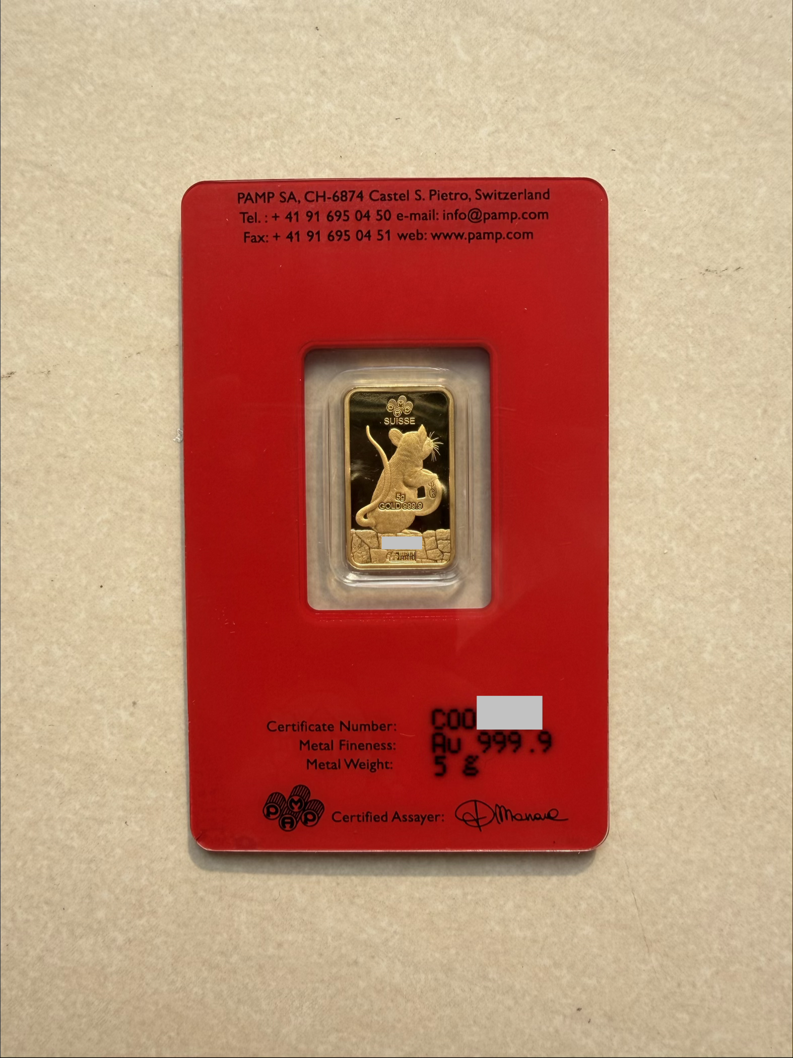 (SN7280) PAMP Lunar Rat 2020 5g🇨🇭Swiss Fine Gold Bar Emas 999.9 生肖鼠