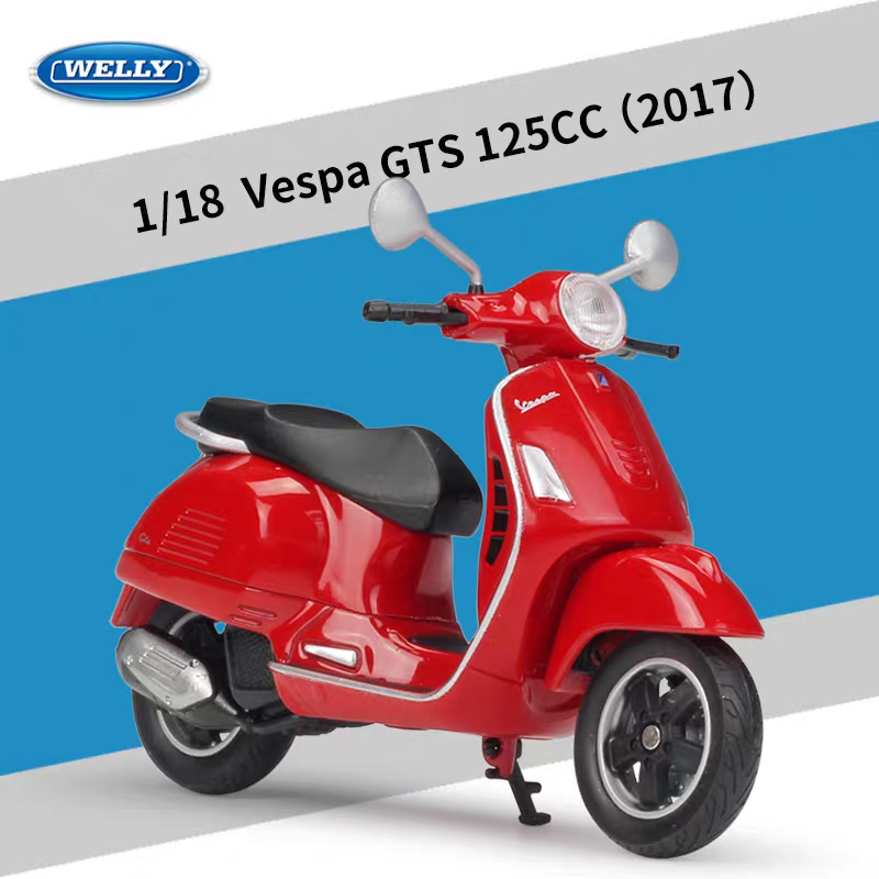 WELLY 1:18 Vespa GTS 125CC 2017 紅色電單車模型 合金收藏模型車