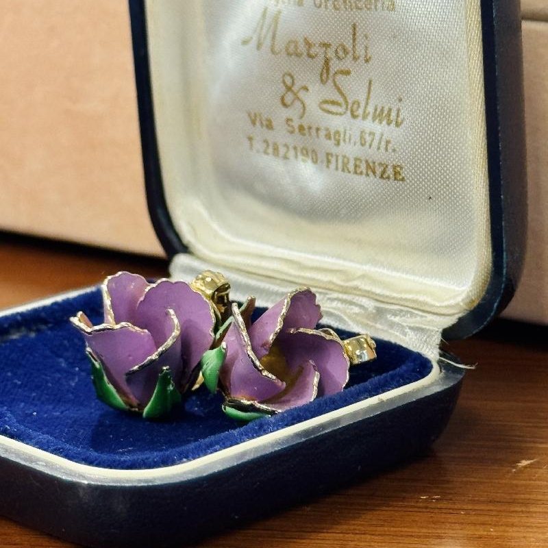Vintage 3D Purple Rose Bud Clip Earrings from Germany (C038)