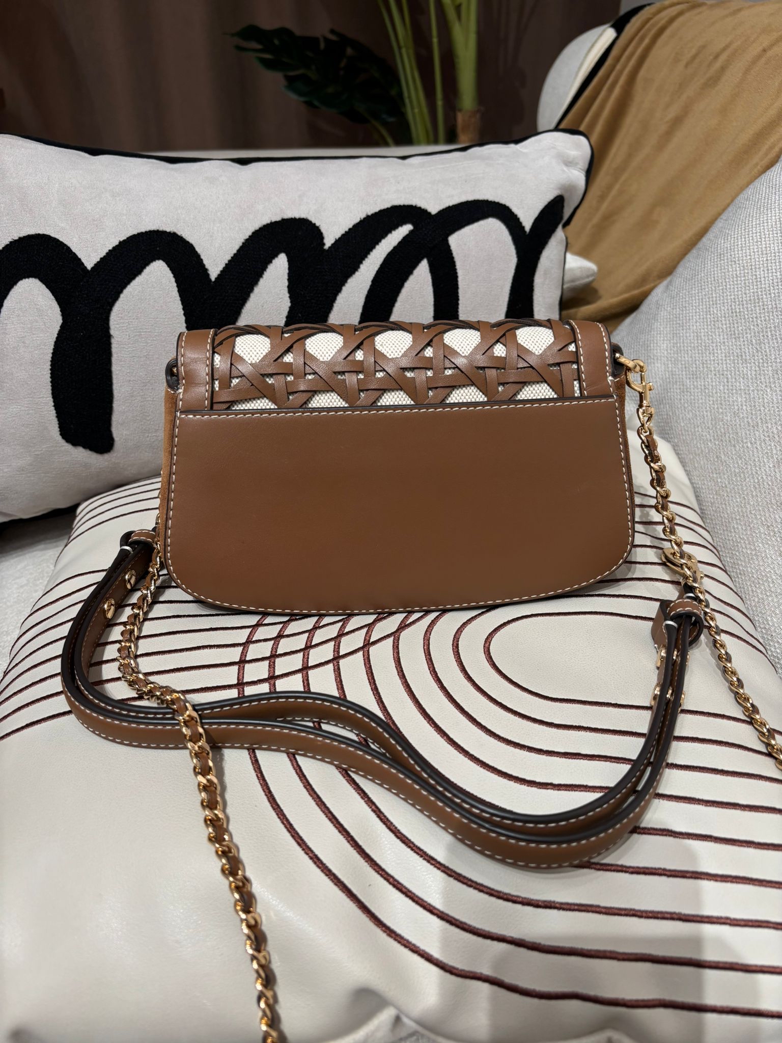 Tan Britten Basket Weave Convertible Crossbody Bag 100%Authentic, 99%New 