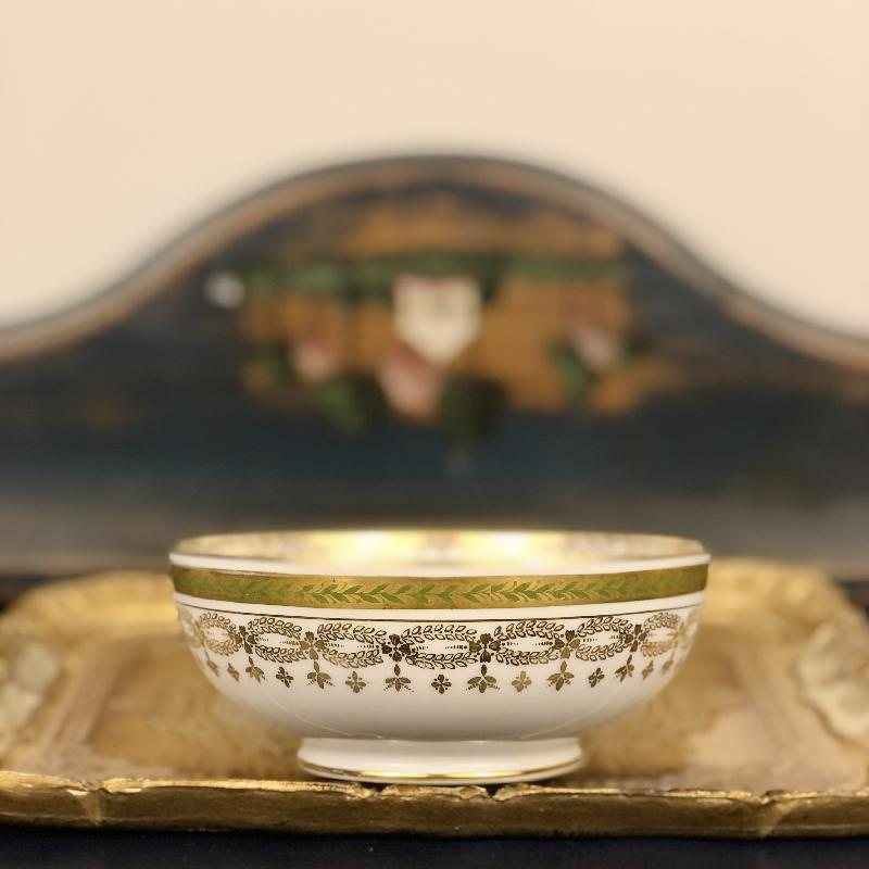 Antique Pre-1930s French Limoges by Jean Pouyat Elegant Laurel Gold Gilt Bowl(MT467)