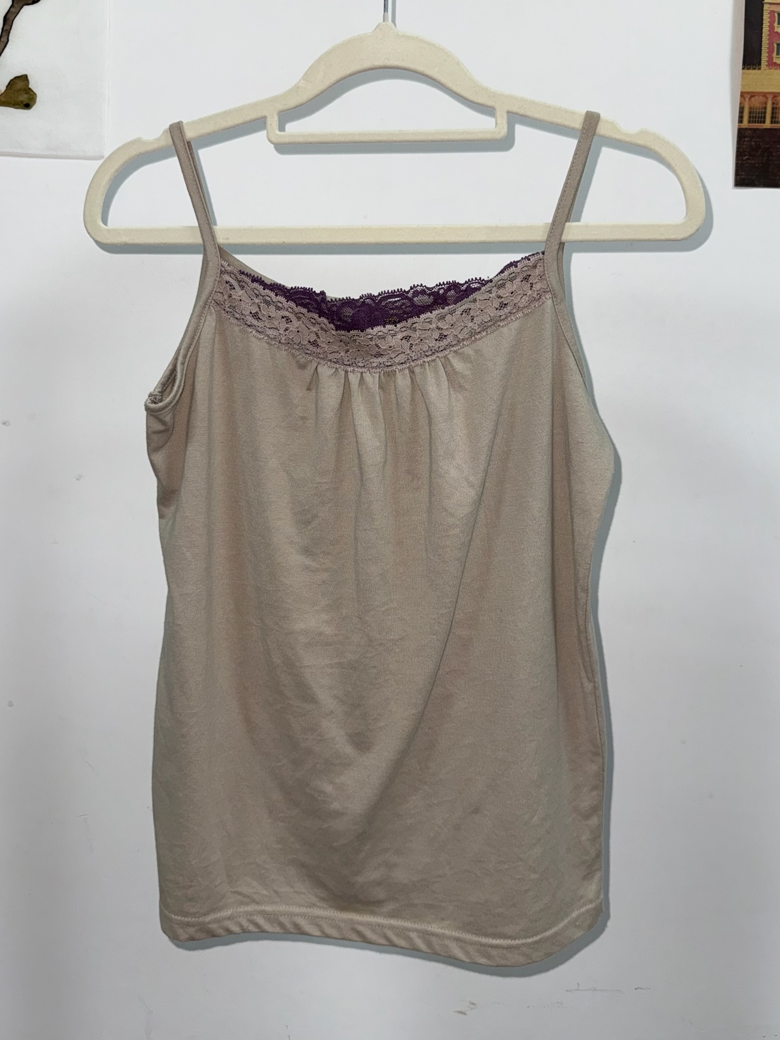 Contrast Purple Lace Trim Taupe Cami Top