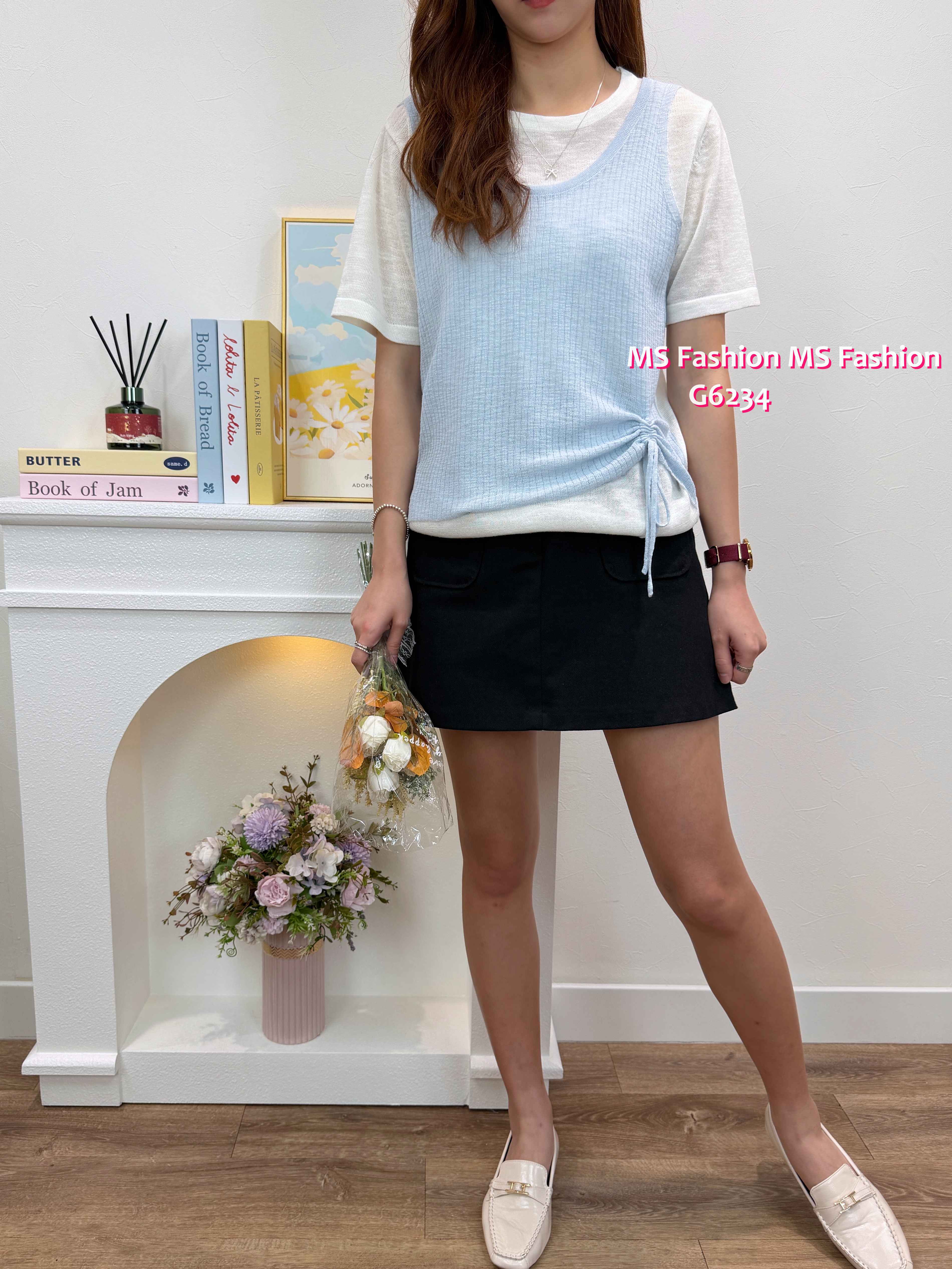 G6234 韓國🇰🇷假兩件拼色針織top