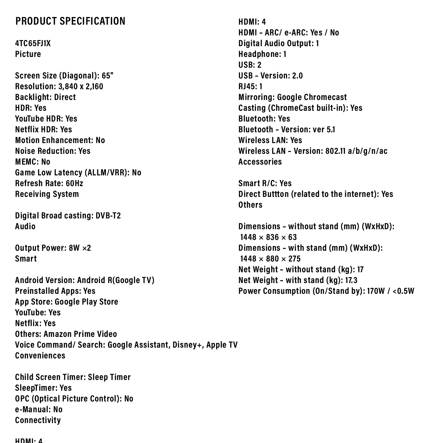 Sharp 65" 4K UHD Google TV (4TC65FJ1X)