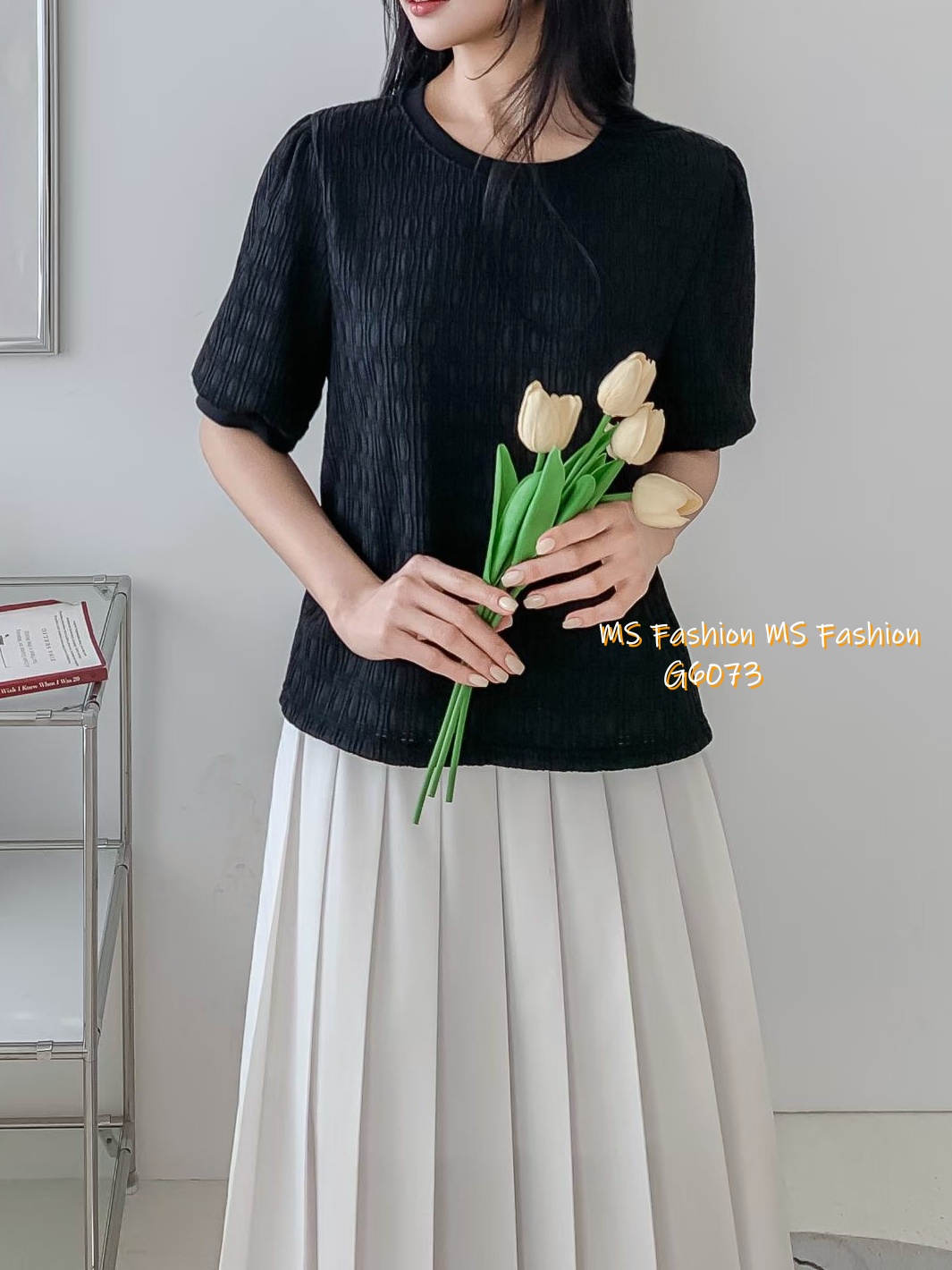 G6073 韓國🇰🇷淨色暗紋top