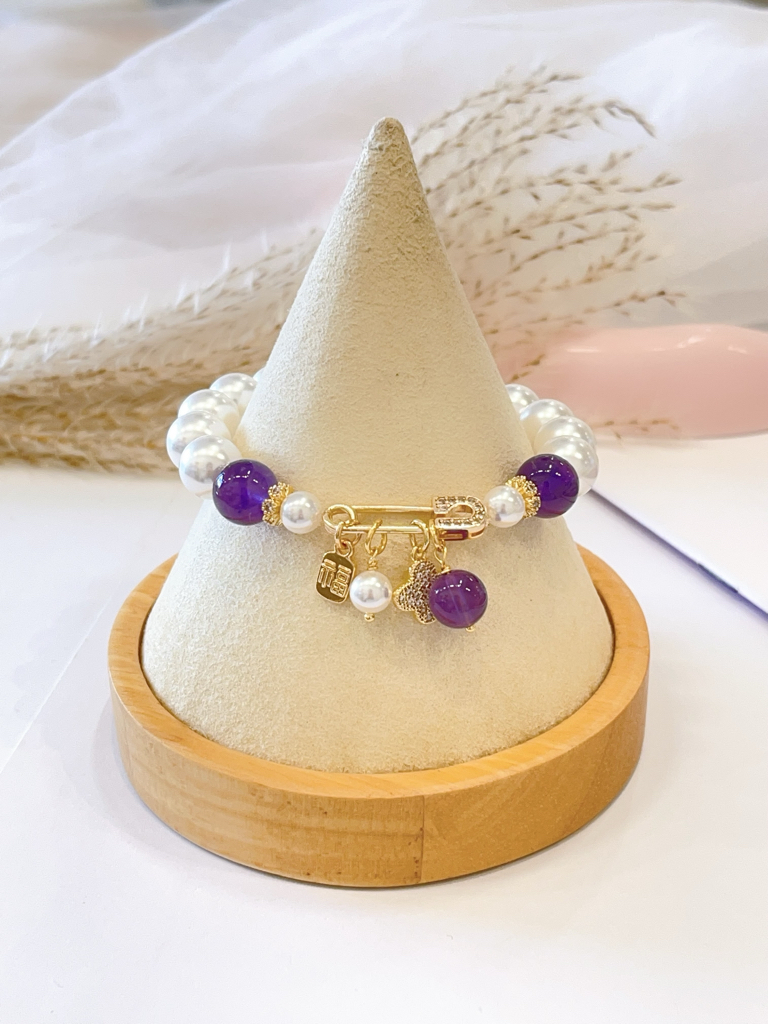 🌸 草莓晶 × 紫水晶 × 粉水晶 × 淡水珍珠手串 Strawberry Quartz, Amethyst, Rose Quartz & Freshwater Pearl | 10mm