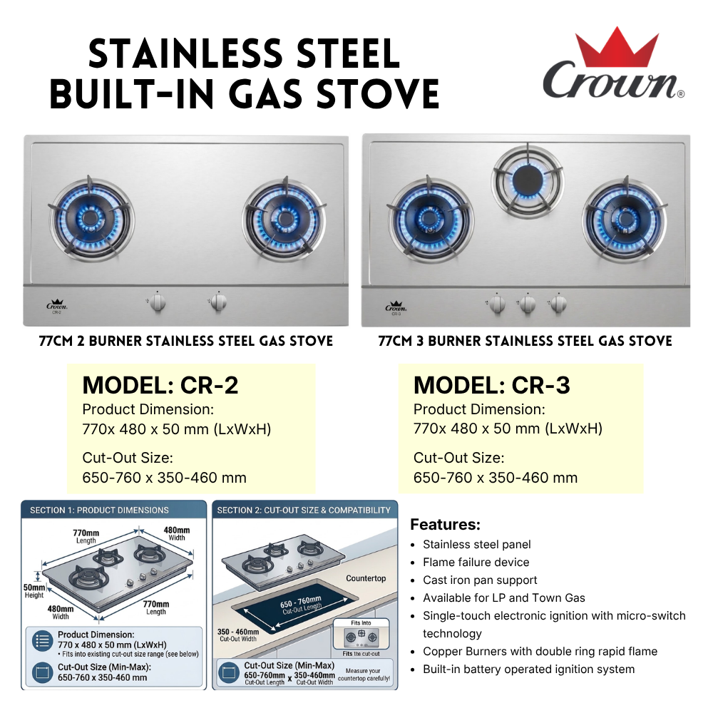 Crown 77cm Gas Hob EUT