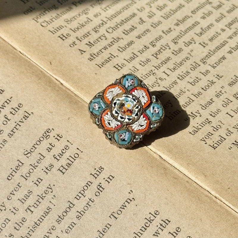 Rare! Antique Late 19th to Early 20th Century Italian Mosaic Floral Brooch with Stamped Brass Backing (MT2389)