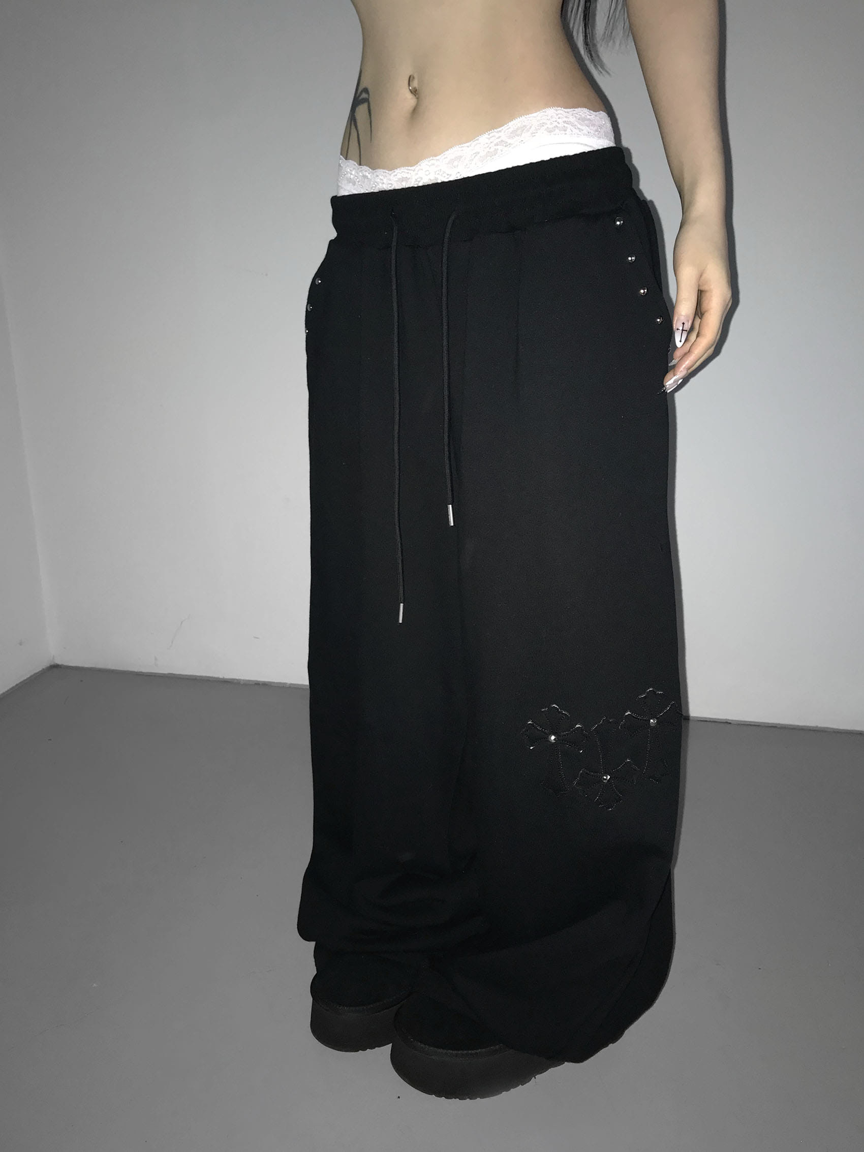 Studded Cross Wide Leg Sweatpants