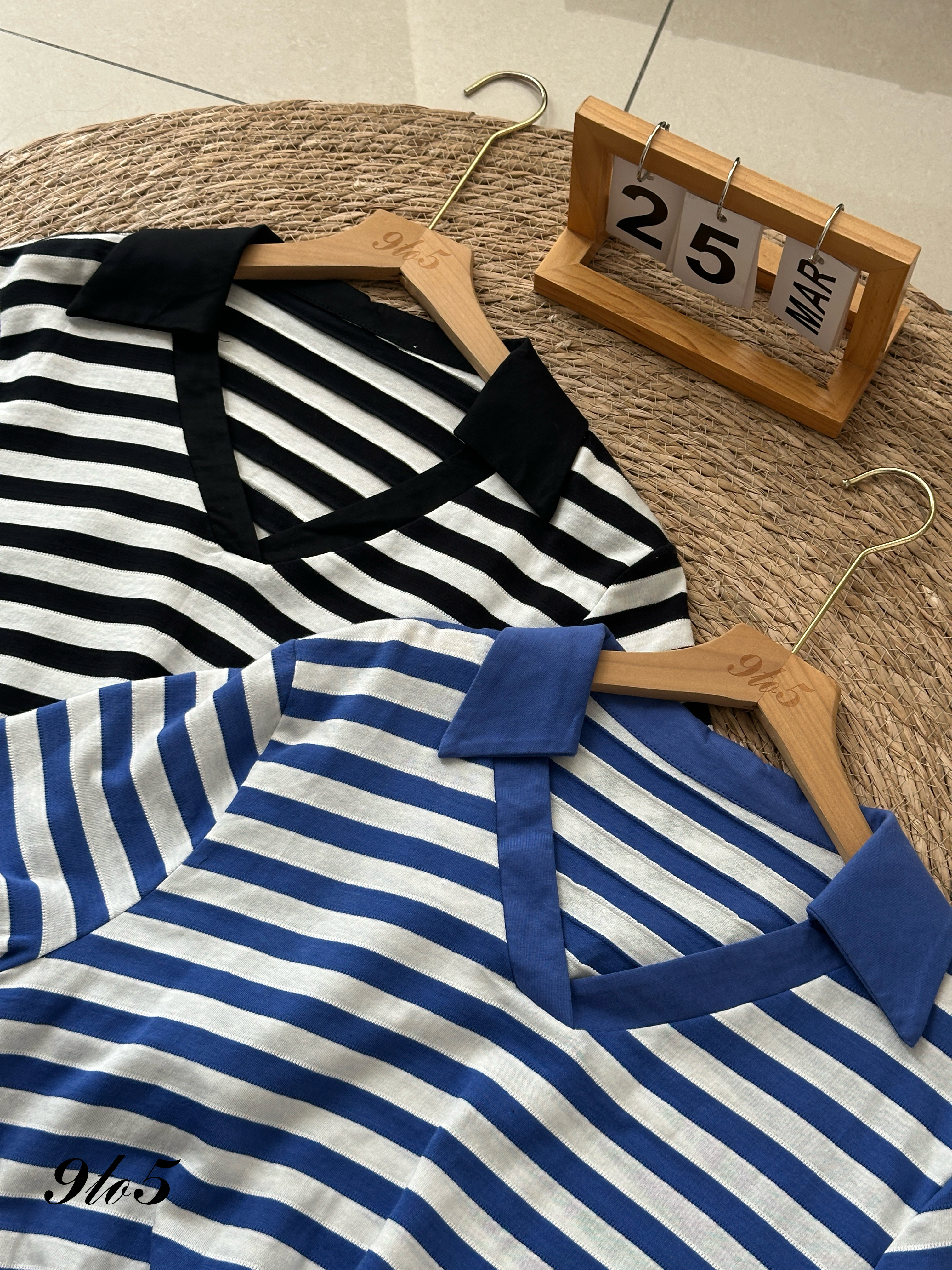 T4046 Stripe Polo Tee - Black & Blue