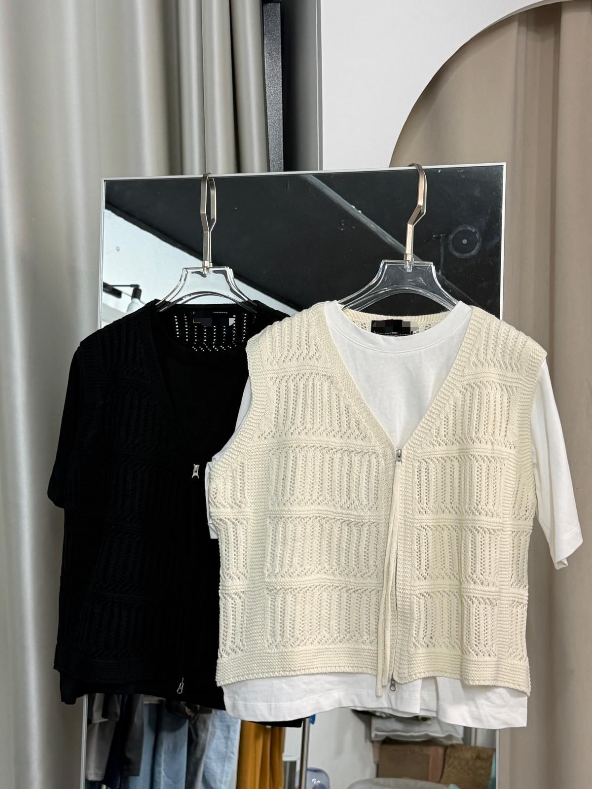 SS2628 假兩件針織拉鍊背心套裝