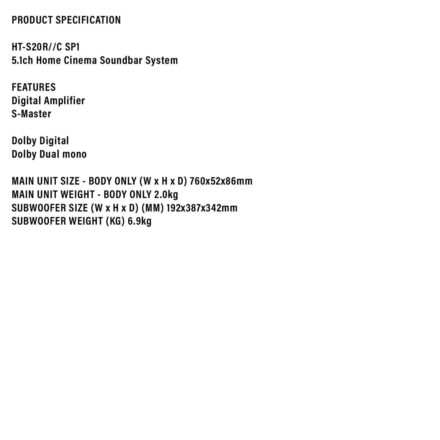 Sony 5.1ch Home Cinema Soundbar System (HT-S20R)