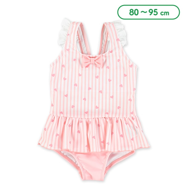 🇯🇵預訂 日本直送🇯🇵愛心滿印條紋荷葉邊連身泳衣