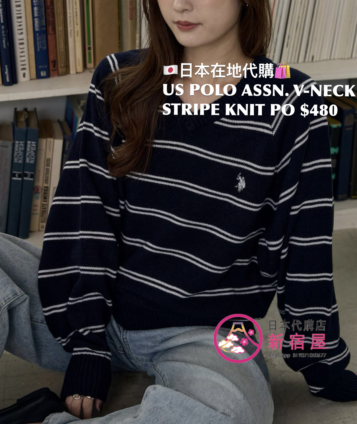 US POLO ASSN. 限定 V-NECK STRIPE KNIT PULLOVER 
