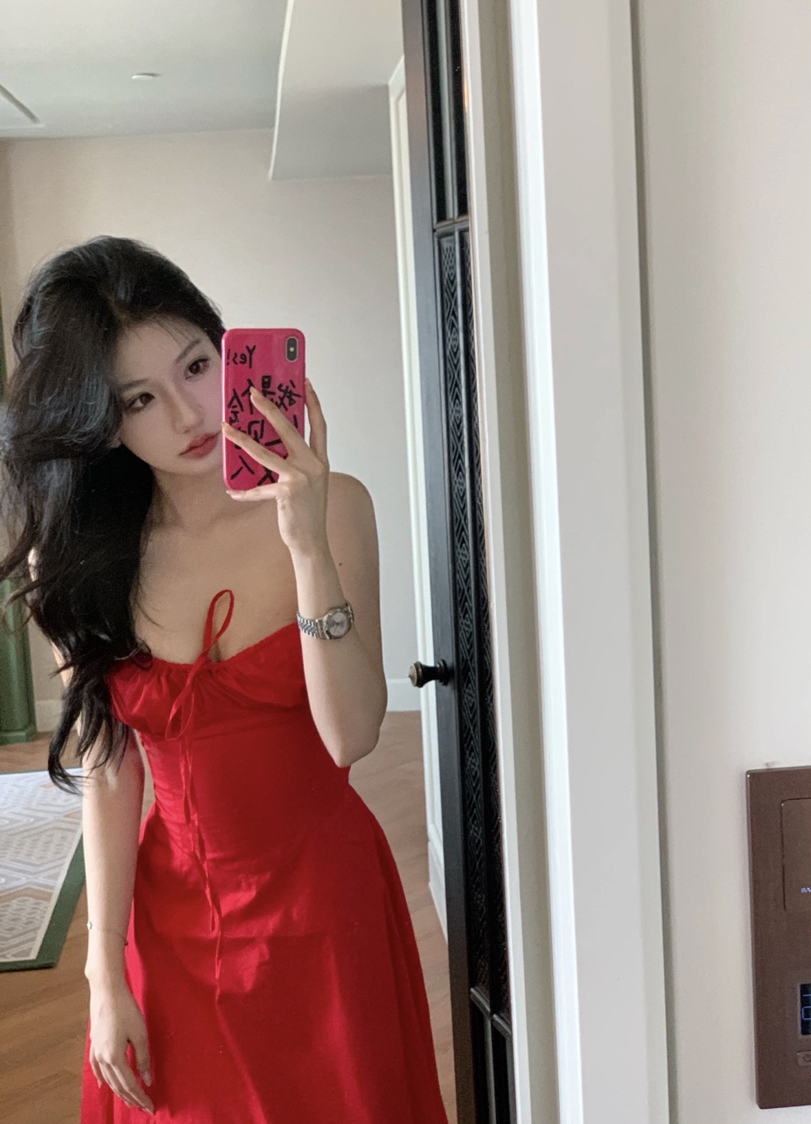 DR435复古红吊带裙