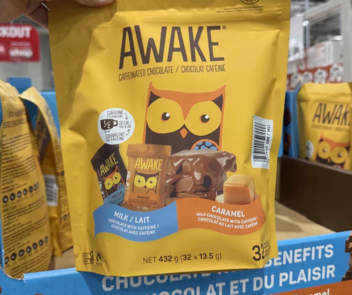 加拿大 Costco直送 │ AWAKE 咖啡因牛奶與焦糖巧克力綜合包432g (一包32入)