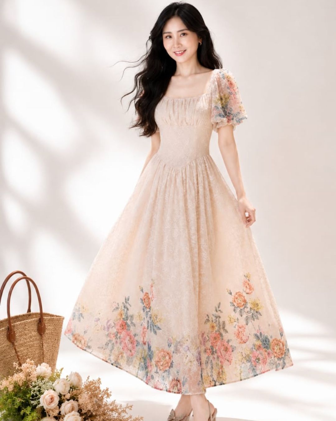 5135 Claudia Square Neck / Off-Shoulder Soft Maxi Dress