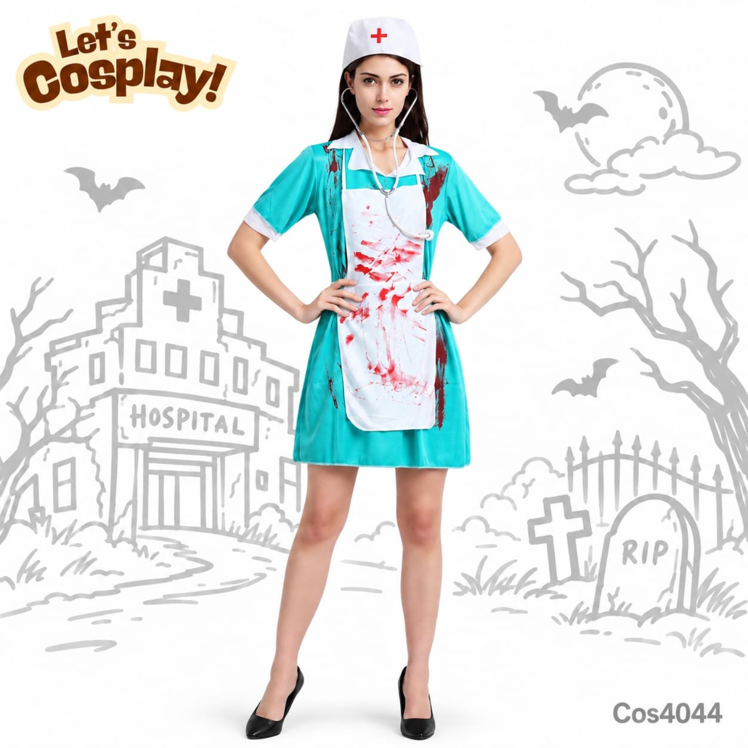 成人恐怖護士角色扮演服 萬聖節 Halloween Nurse Costume 情侶裝推薦｜COS4044