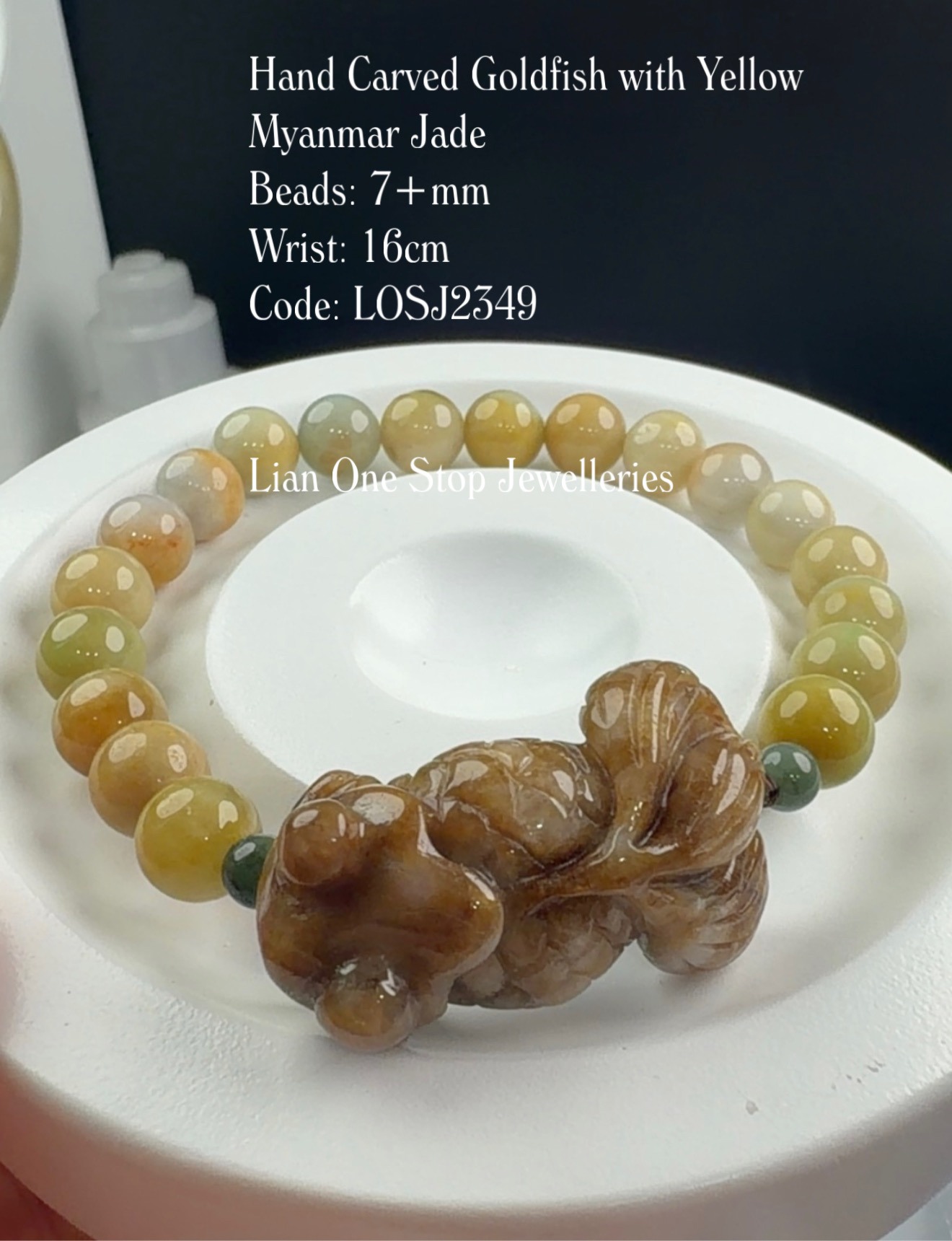 Code: LOSJ2349 Hand Carved Goldfish with Yellow Myanmar Jade