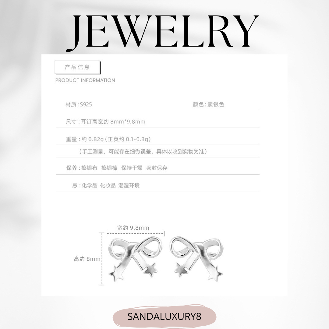 Silver Bow Star Earrings