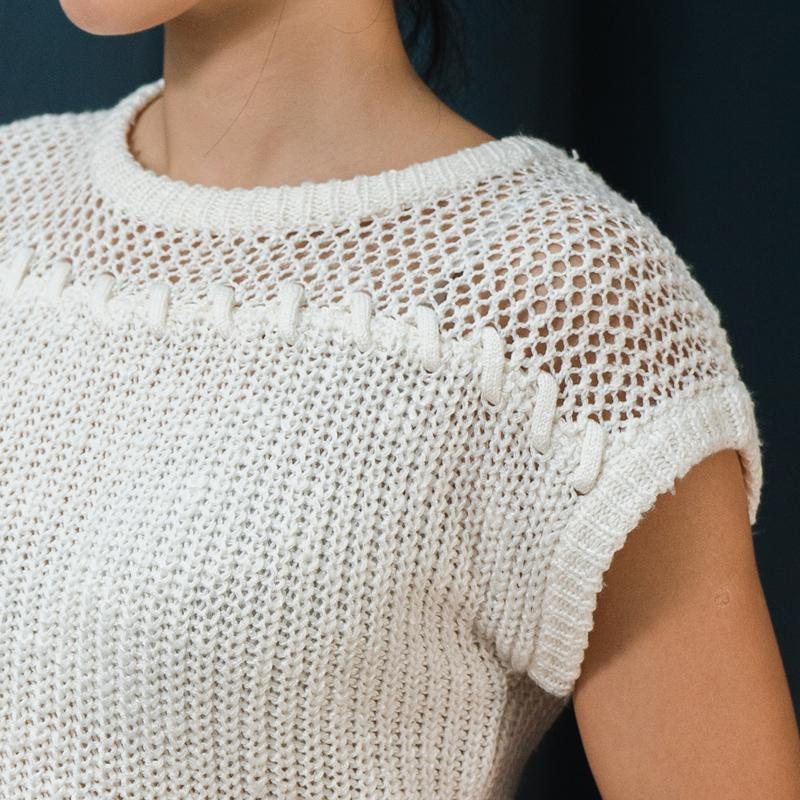C.a. 1980s Sears The Fashion Place Made in Taiwan White Knitted Top - Size S (MT1520)