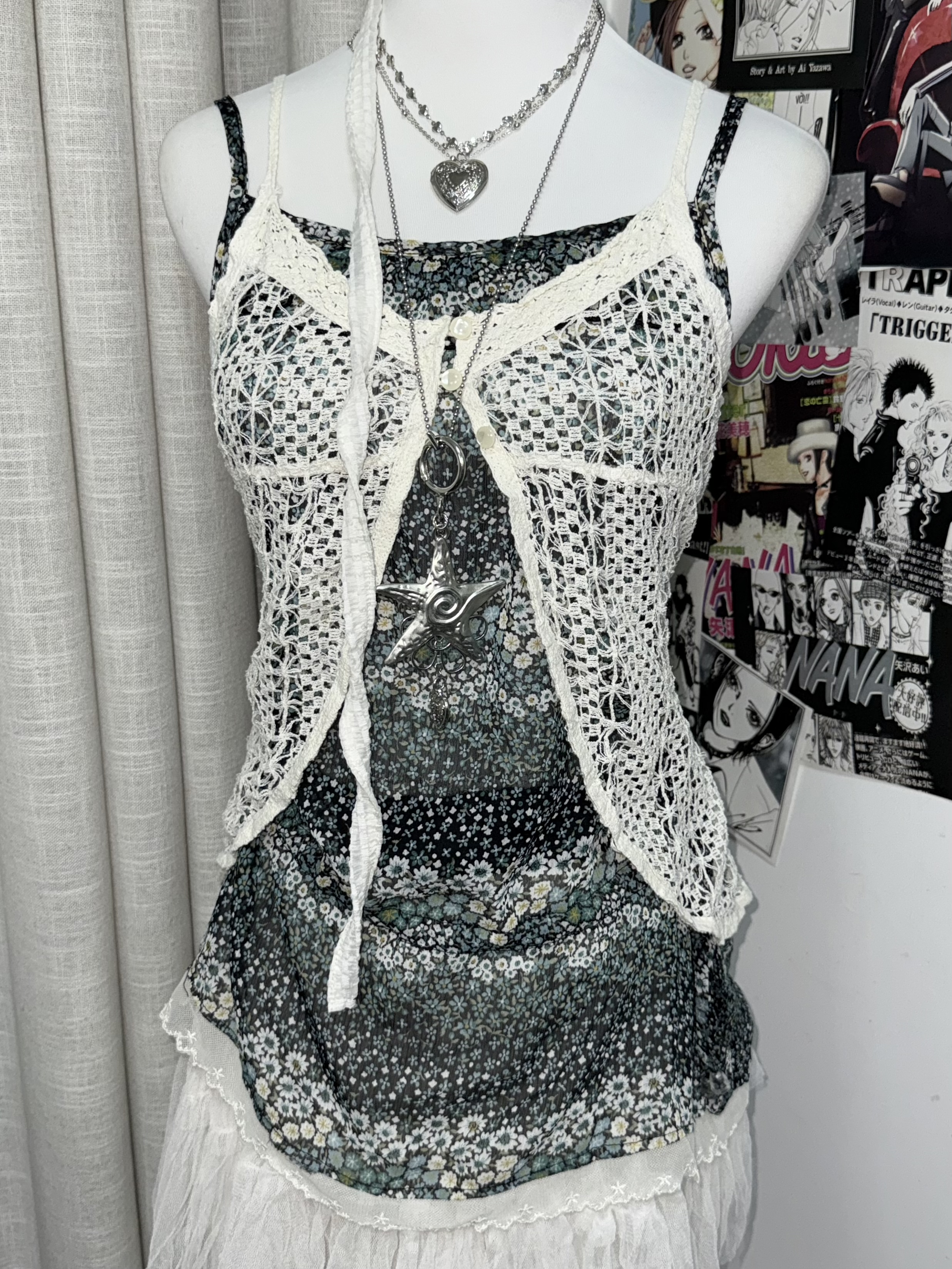 Mori-Girl Inspired Knit & Mesh Outfit Set