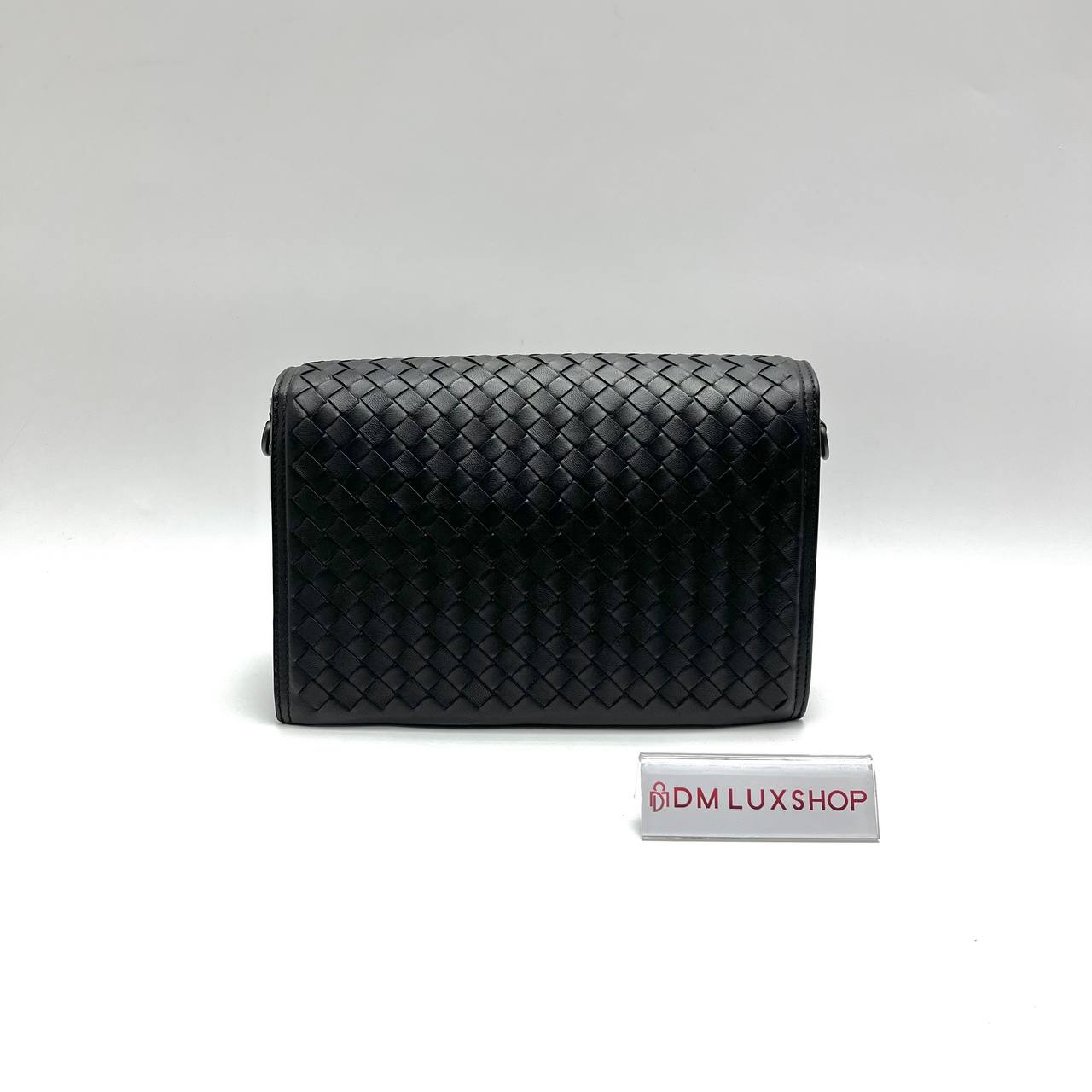 BV Black Intrecciato Padlock Flap Bag