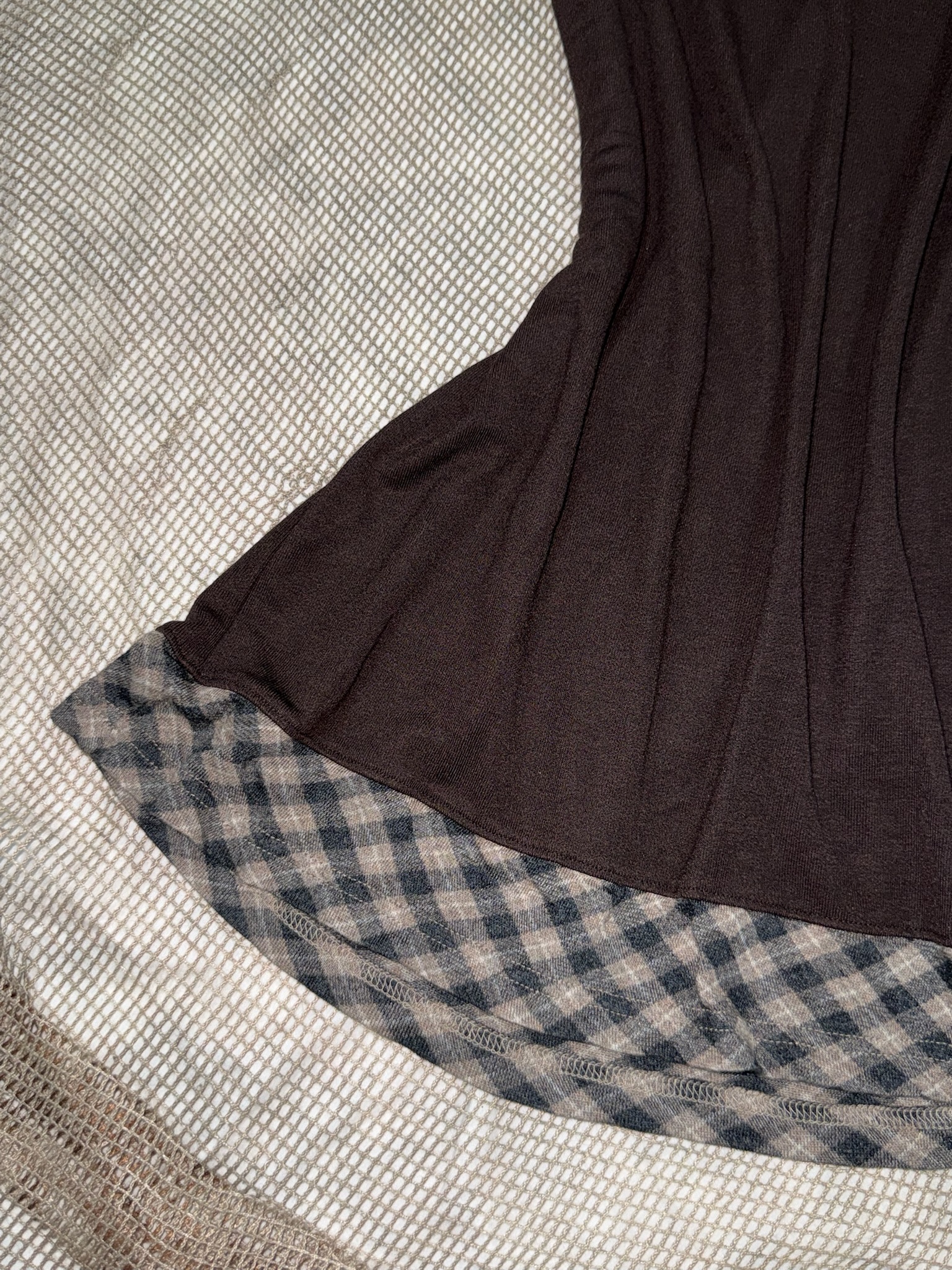 Vintage Preppy Aesthetic Plaid-Panelled Longline Tee