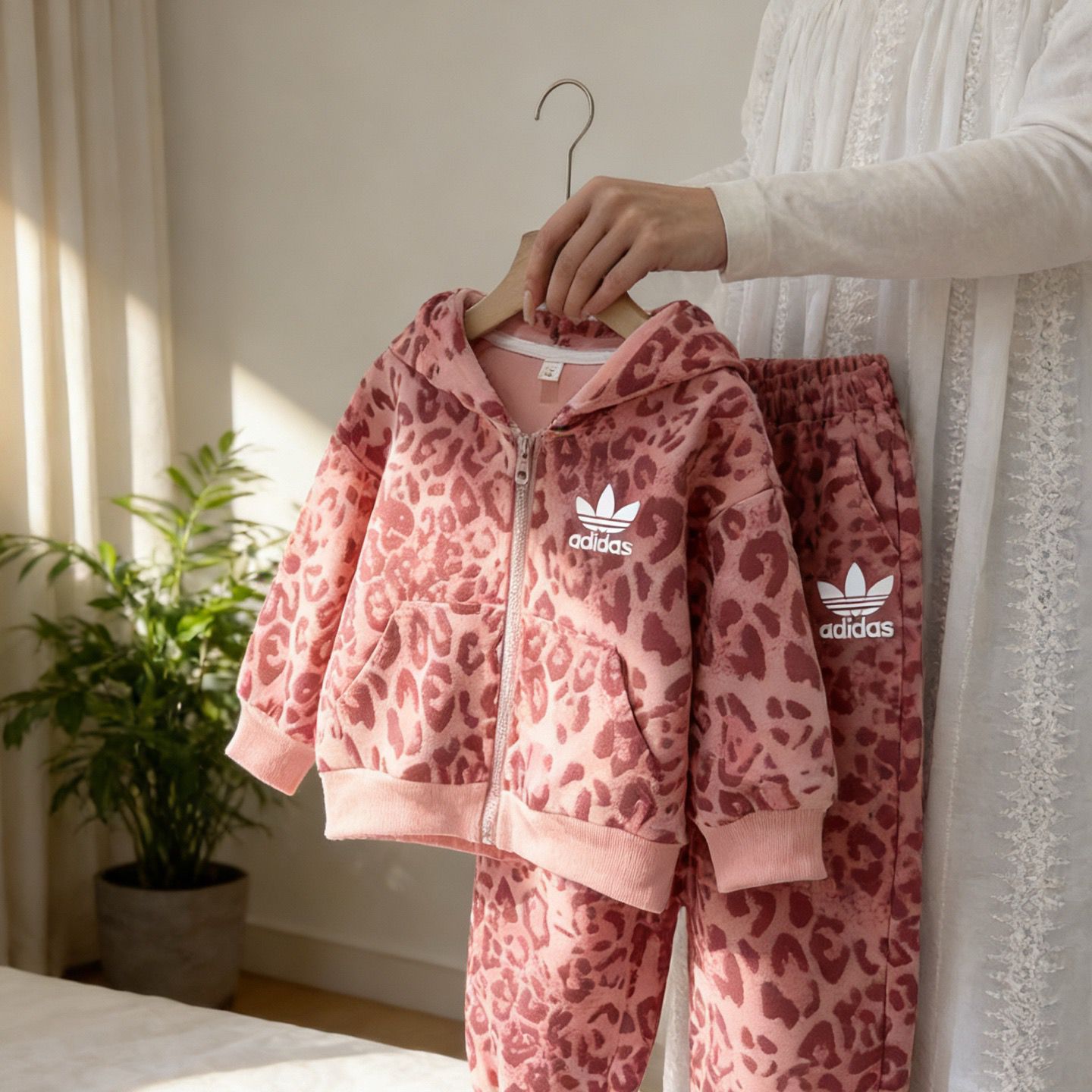 2色選擇/$98套。2套起$90套。廠單ad春季豹紋毛圈套裝