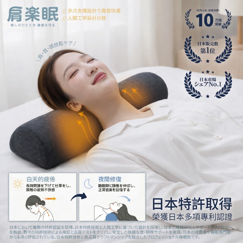 YW260470 - 肩楽眠®日本理療師指定 專利多點支撐反向牽引按摩枕