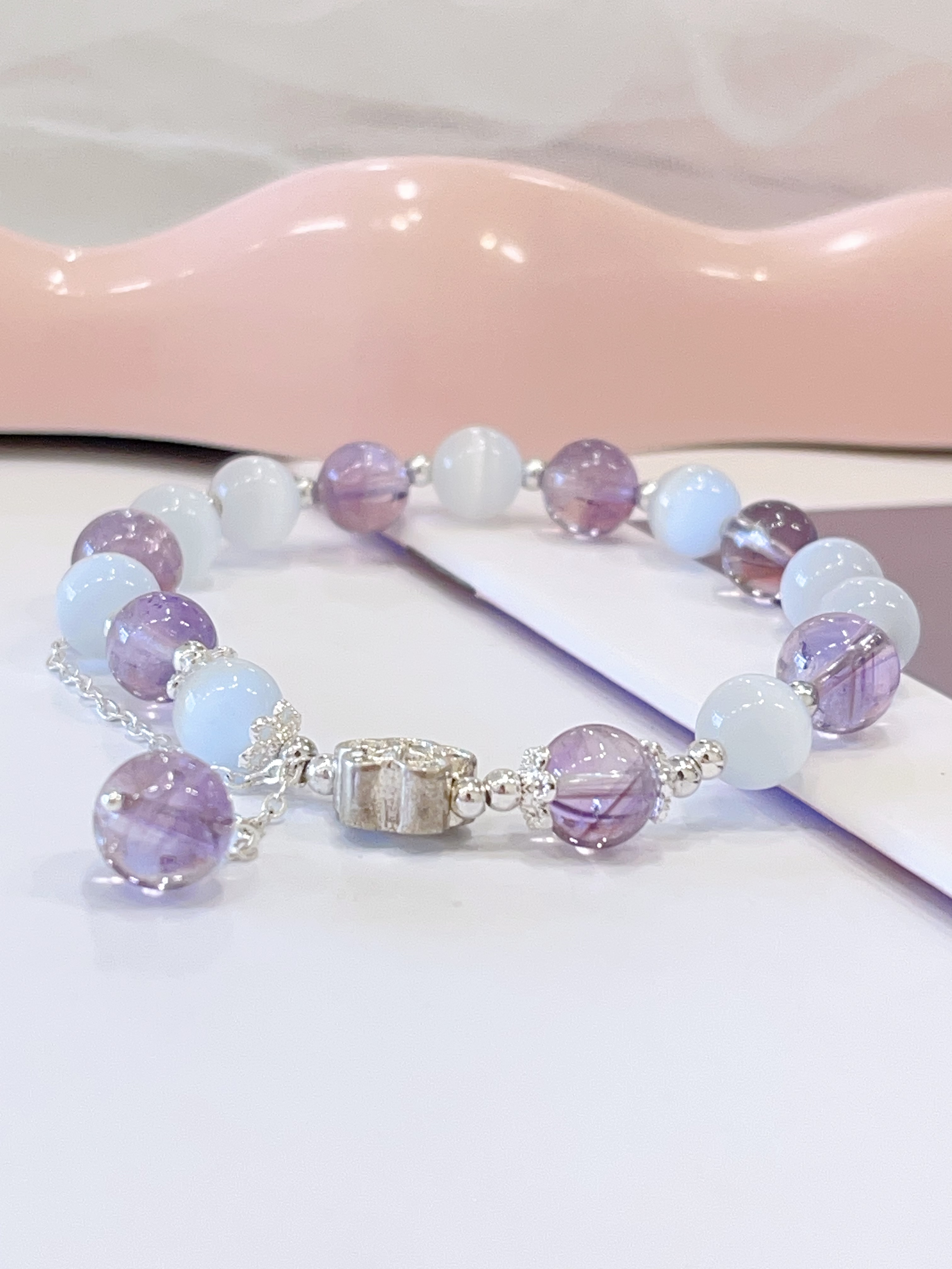 💜 猫眼石 × 紫水晶手串 Cat’s Eye Stone & Amethyst | 8mm